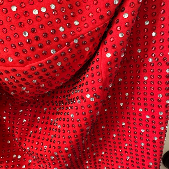 Flared red rhinestone Vneck sleeveless prom gown with sweeping train - Picture 3 of 10